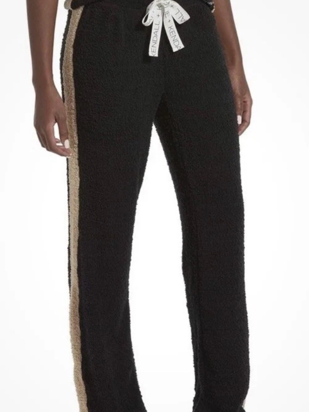 Kendall & Kylie Black Lounge Pants with Gold & Cream Side Stripes